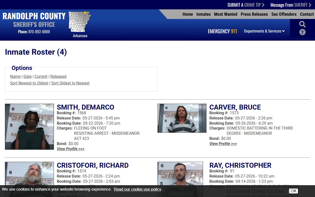 Randolph County 48-hour release roster with booking photos
