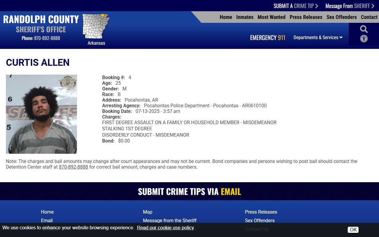 Randolph County inmate record profile with mugshot booking number charges and bond