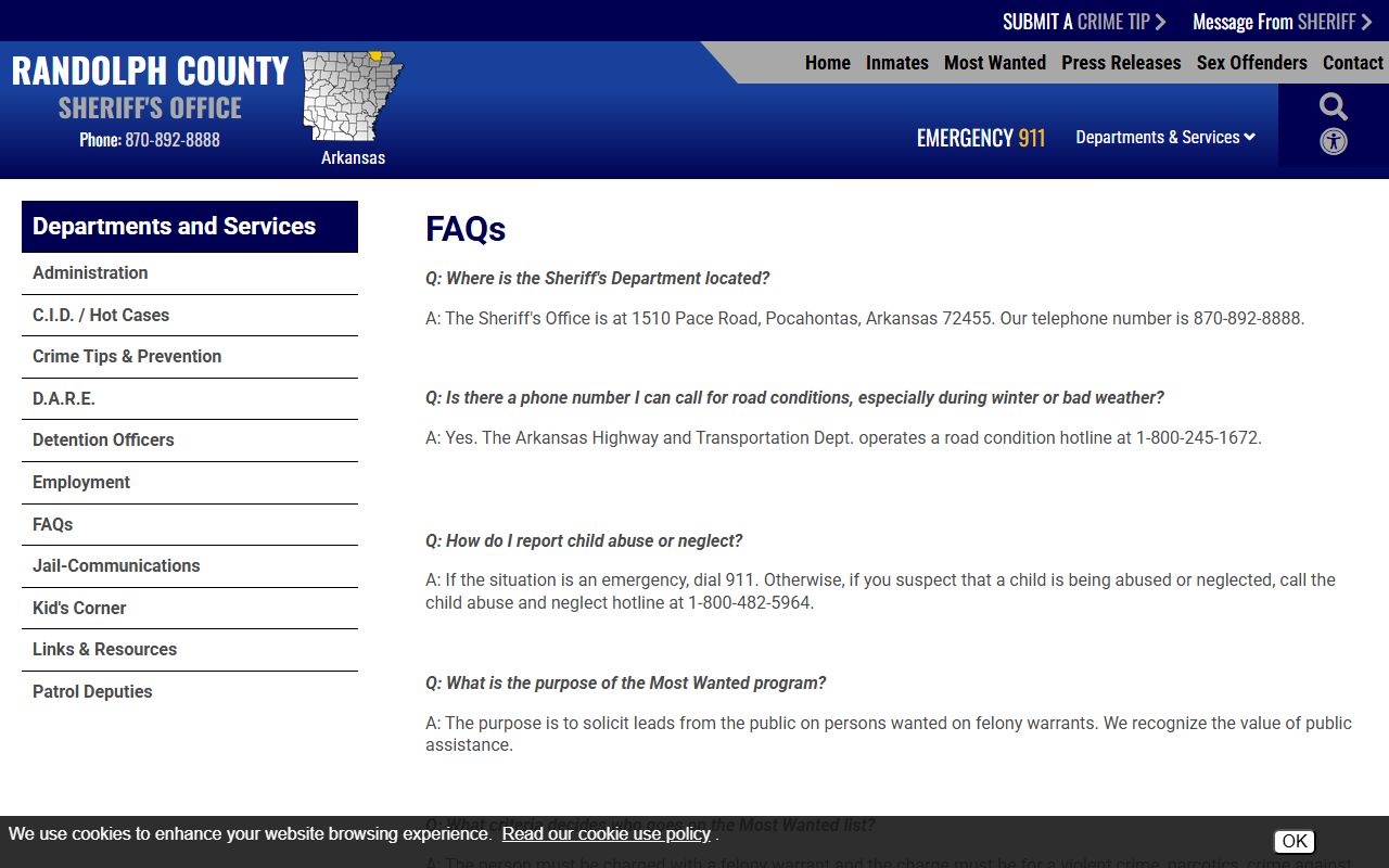 Randolph County sheriff FAQ on FOIA and jail booking records